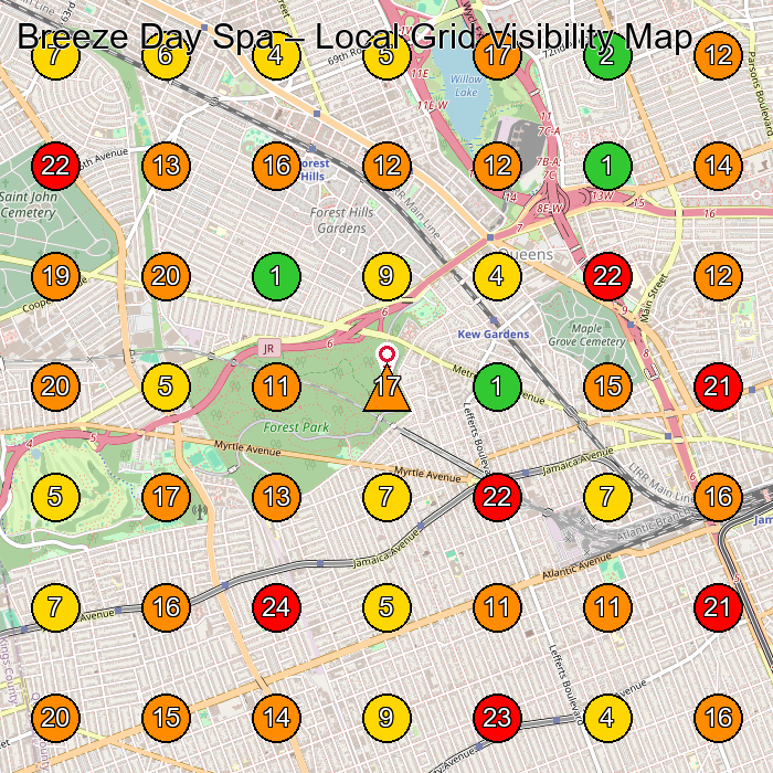 Breeze Day Spa Massage Spa GeoGrid ranking map for Jamaica NY